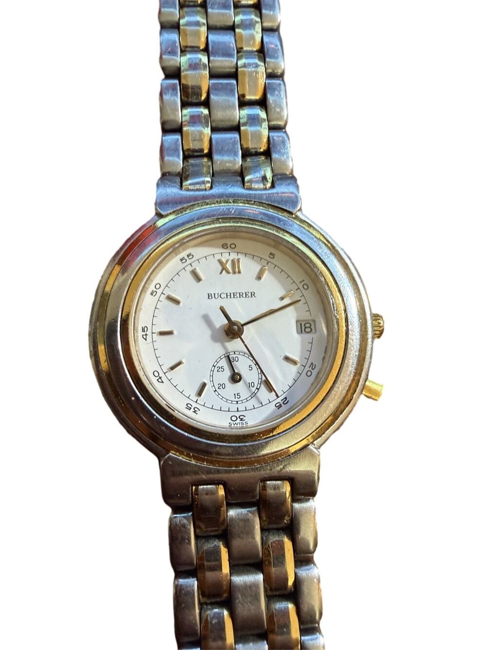 Bucherer Swiss Quartz Watch Two-Tone Steel Bracelet Date Sub-Dial